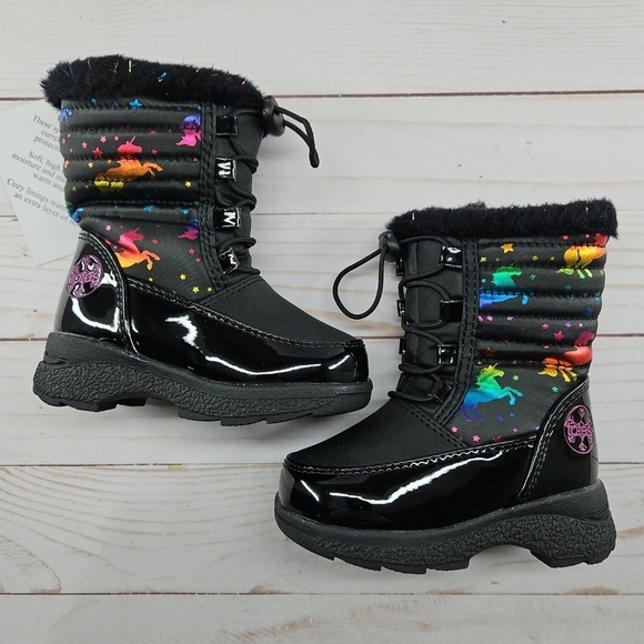 Totes Toddler Reena Black Waterproof Snow Boots Size 5T Unicorn Pink‎ - Picture 4 of 10